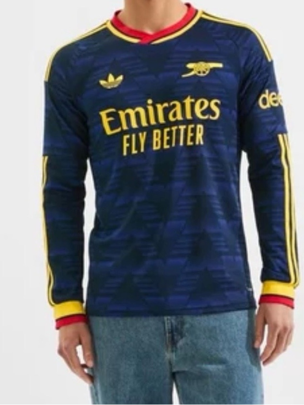 adidas Navy and Yellow Long Sleeve Men's Football Jersey